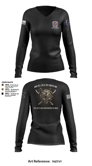 Womens Long Sleeve Vneck Shirt, Co A, 1st-160th INF, 79th IBCT, , Teamtime, Team time, sublimation, custom sports apparel, team uniforms, spirit wear, spiritwear, sports uniforms, custom shirts, team store, custom team store, fundraiser sports, apparel fundraiser