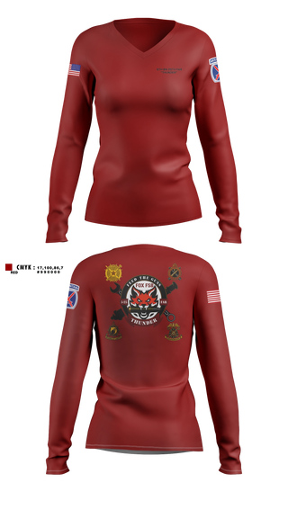 Womens Long Sleeve Vneck Shirt, F FSB, 5-25 FAR, Army, Teamtime, Team time, sublimation, custom sports apparel, team uniforms, spirit wear, spiritwear, sports uniforms, custom shirts, team store, custom team store, fundraiser sports, apparel fundraiser