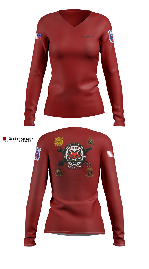 Womens Long Sleeve Vneck Shirt, F FSB, 5-25 FAR, Army, Teamtime, Team time, sublimation, custom sports apparel, team uniforms, spirit wear, spiritwear, sports uniforms, custom shirts, team store, custom team store, fundraiser sports, apparel fundraiser