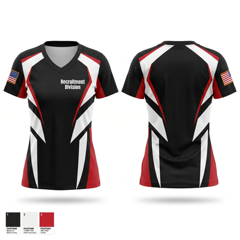 Womens Short Sleeve Vneck Shirt, Recruitment Division, Police, Teamtime, Team time, sublimation, custom sports apparel, team uniforms, spirit wear, spiritwear, sports uniforms, custom shirts, team store, custom team store, fundraiser sports, apparel fundraiser