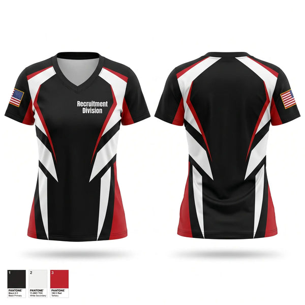 Womens Short Sleeve Vneck Shirt, Recruitment Division, Police, Teamtime, Team time, sublimation, custom sports apparel, team uniforms, spirit wear, spiritwear, sports uniforms, custom shirts, team store, custom team store, fundraiser sports, apparel fundraiser