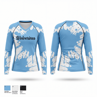 Womens Long Sleeve Vneck Shirt, Wolverines, Baseball, Teamtime, Team time, sublimation, custom sports apparel, team uniforms, spirit wear, spiritwear, sports uniforms, custom shirts, team store, custom team store, fundraiser sports, apparel fundraiser