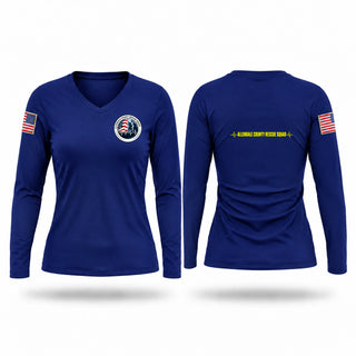 Womens Long Sleeve Vneck Shirt, Allendale County Rescue Squad, EMS/EMT, Teamtime, Team time, sublimation, custom sports apparel, team uniforms, spirit wear, spiritwear, sports uniforms, custom shirts, team store, custom team store, fundraiser sports, apparel fundraiser