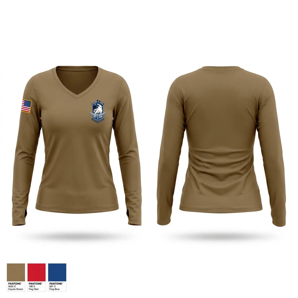 Womens Long Sleeve Vneck Shirt, Detachment 002, Air Force, Teamtime, Team time, sublimation, custom sports apparel, team uniforms, spirit wear, spiritwear, sports uniforms, custom shirts, team store, custom team store, fundraiser sports, apparel fundraiser