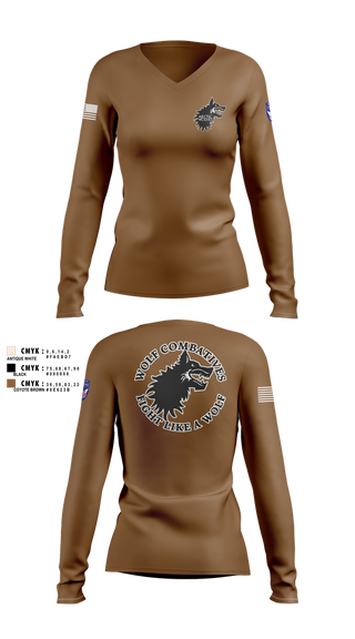 Womens Long Sleeve Vneck Shirt, Wolf Combatives, Army, Teamtime, Team time, sublimation, custom sports apparel, team uniforms, spirit wear, spiritwear, sports uniforms, custom shirts, team store, custom team store, fundraiser sports, apparel fundraiser