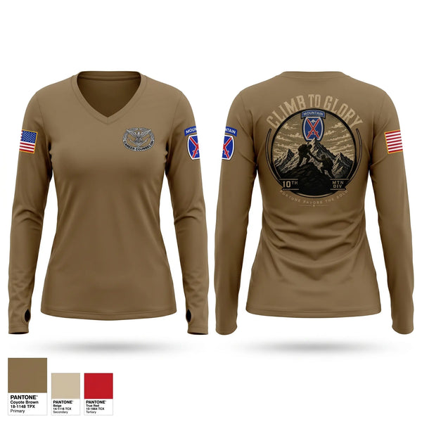Womens Long Sleeve Vneck Shirt, 10th Mountain Division, Army, Teamtime, Team time, sublimation, custom sports apparel, team uniforms, spirit wear, spiritwear, sports uniforms, custom shirts, team store, custom team store, fundraiser sports, apparel fundraiser