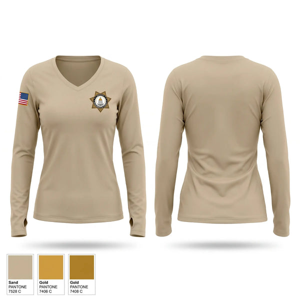 Womens Long Sleeve Vneck Shirt, Sacramento sheriff, Police, Teamtime, Team time, sublimation, custom sports apparel, team uniforms, spirit wear, spiritwear, sports uniforms, custom shirts, team store, custom team store, fundraiser sports, apparel fundraiser