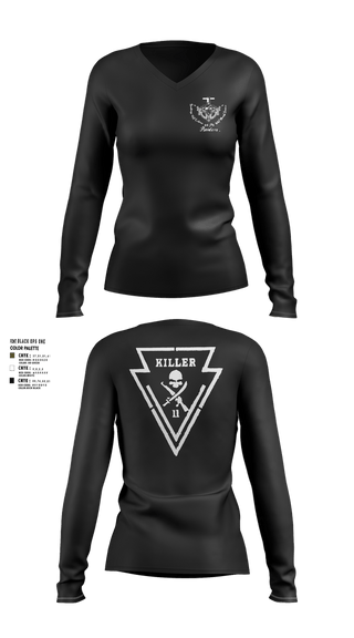 Womens Long Sleeve Vneck Shirt, Killer Troop 1st PLT, , Teamtime, Team time, sublimation, custom sports apparel, team uniforms, spirit wear, spiritwear, sports uniforms, custom shirts, team store, custom team store, fundraiser sports, apparel fundraiser