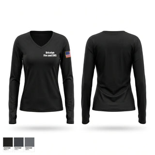 Womens Long Sleeve Vneck Shirt, Bricelyn Fire and EMS, Fire Department, Teamtime, Team time, sublimation, custom sports apparel, team uniforms, spirit wear, spiritwear, sports uniforms, custom shirts, team store, custom team store, fundraiser sports, apparel fundraiser