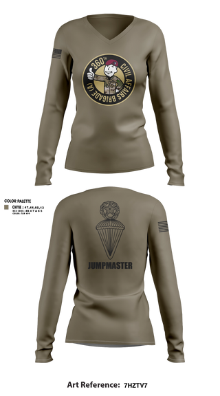 Womens Long Sleeve Vneck Shirt, 360 CA BDE (Airborne), Army, Teamtime, Team time, sublimation, custom sports apparel, team uniforms, spirit wear, spiritwear, sports uniforms, custom shirts, team store, custom team store, fundraiser sports, apparel fundraiser