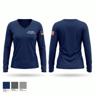 Womens Long Sleeve Vneck Shirt, San Angelo Fire Department, Fire Department, Teamtime, Team time, sublimation, custom sports apparel, team uniforms, spirit wear, spiritwear, sports uniforms, custom shirts, team store, custom team store, fundraiser sports, apparel fundraiser