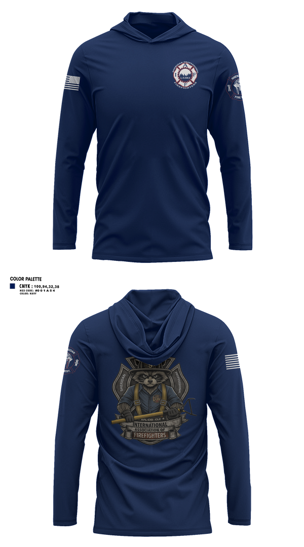 Long Sleeve Performance Shirt with hood, Sheridan fire district, Fire Department, Teamtime, Team time, sublimation, custom sports apparel, team uniforms, spirit wear, spiritwear, sports uniforms, custom shirts, team store, custom team store, fundraiser sports, apparel fundraiser