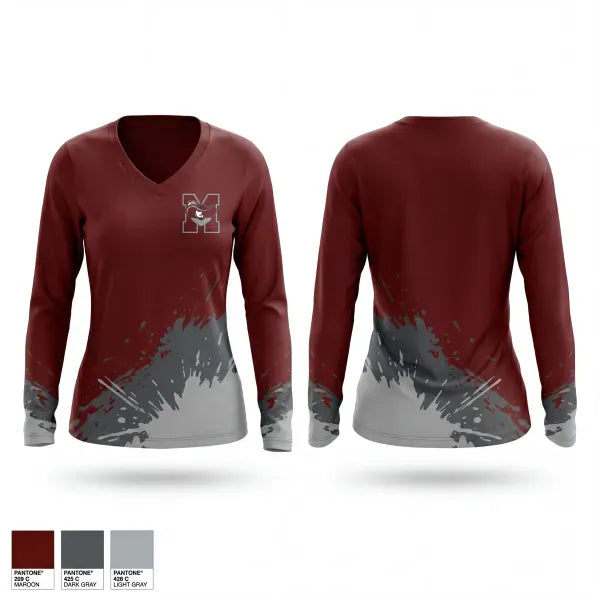 Womens Long Sleeve Vneck Shirt, Red Bud High School Track & Field, Track & Field, Teamtime, Team time, sublimation, custom sports apparel, team uniforms, spirit wear, spiritwear, sports uniforms, custom shirts, team store, custom team store, fundraiser sports, apparel fundraiser