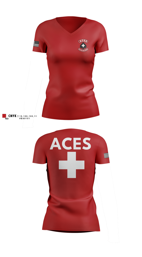 Womens Short Sleeve Vneck Shirt, ACES, EMS/EMT, Teamtime, Team time, sublimation, custom sports apparel, team uniforms, spirit wear, spiritwear, sports uniforms, custom shirts, team store, custom team store, fundraiser sports, apparel fundraiser