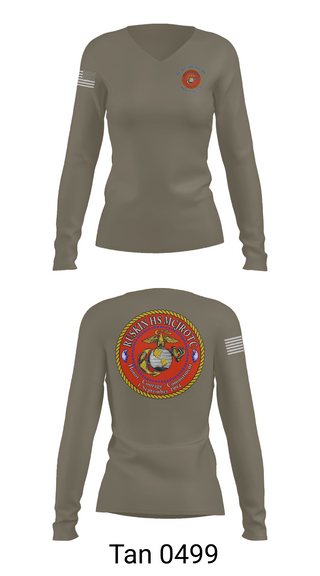 Womens Long Sleeve Vneck Shirt, Ruskin Highschool MCJROTC drill team, Marines, Teamtime, Team time, sublimation, custom sports apparel, team uniforms, spirit wear, spiritwear, sports uniforms, custom shirts, team store, custom team store, fundraiser sports, apparel fundraiser