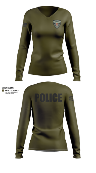 Womens Long Sleeve Vneck Shirt, Ohkay Owingeh Police Department, Police, Teamtime, Team time, sublimation, custom sports apparel, team uniforms, spirit wear, spiritwear, sports uniforms, custom shirts, team store, custom team store, fundraiser sports, apparel fundraiser