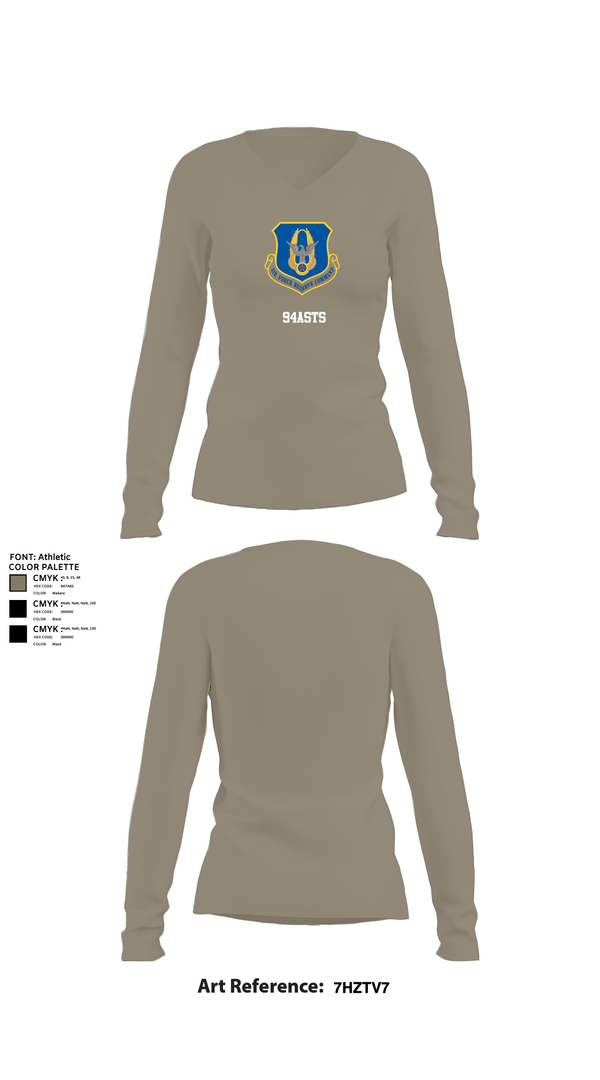 Womens Long Sleeve Vneck Shirt, 94ASTS, Air Force, Teamtime, Team time, sublimation, custom sports apparel, team uniforms, spirit wear, spiritwear, sports uniforms, custom shirts, team store, custom team store, fundraiser sports, apparel fundraiser