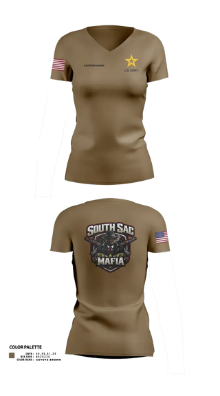 Womens Short Sleeve Vneck Shirt, SAC SOUTH, Army, Teamtime, Team time, sublimation, custom sports apparel, team uniforms, spirit wear, spiritwear, sports uniforms, custom shirts, team store, custom team store, fundraiser sports, apparel fundraiser