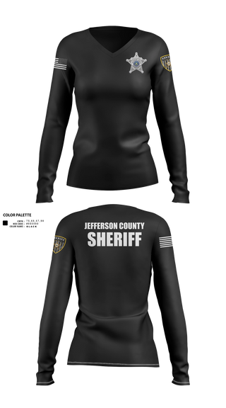 Womens Long Sleeve Vneck Shirt, Jefferson County Sheriff's Office, Police, Teamtime, Team time, sublimation, custom sports apparel, team uniforms, spirit wear, spiritwear, sports uniforms, custom shirts, team store, custom team store, fundraiser sports, apparel fundraiser