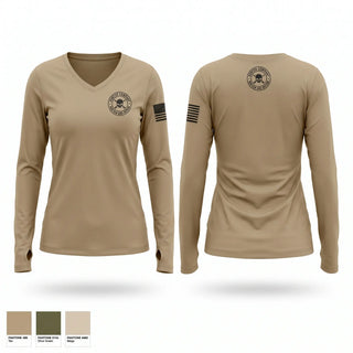 Womens Long Sleeve Vneck Shirt, H Co 148th BSB, National Guard, Teamtime, Team time, sublimation, custom sports apparel, team uniforms, spirit wear, spiritwear, sports uniforms, custom shirts, team store, custom team store, fundraiser sports, apparel fundraiser