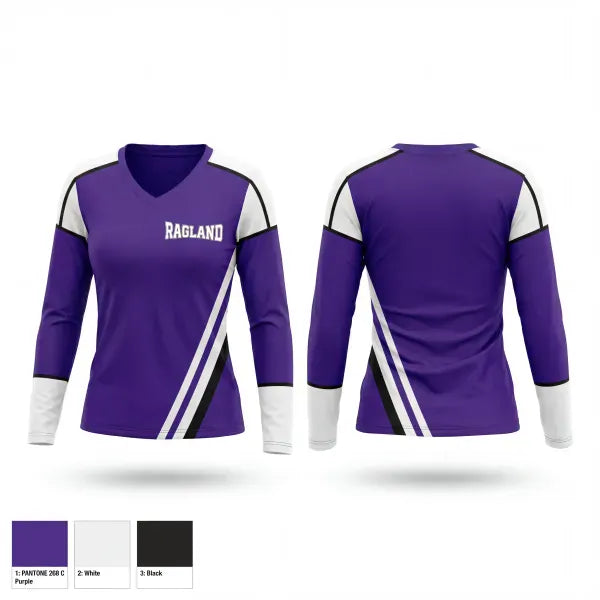Womens Long Sleeve Vneck Shirt, Ragland 12u, Baseball, Teamtime, Team time, sublimation, custom sports apparel, team uniforms, spirit wear, spiritwear, sports uniforms, custom shirts, team store, custom team store, fundraiser sports, apparel fundraiser