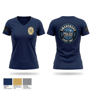 Womens Short Sleeve Vneck Shirt, Swansboro Police cadet unit, Police, Teamtime, Team time, sublimation, custom sports apparel, team uniforms, spirit wear, spiritwear, sports uniforms, custom shirts, team store, custom team store, fundraiser sports, apparel fundraiser
