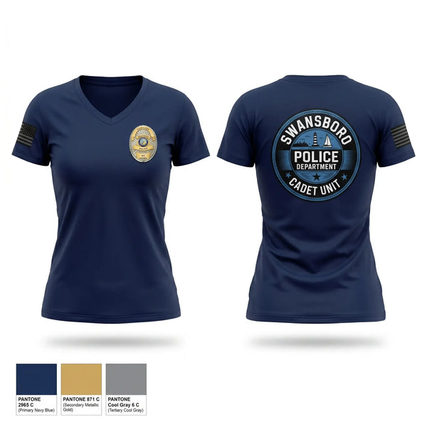 Womens Short Sleeve Vneck Shirt, Swansboro Police cadet unit, Police, Teamtime, Team time, sublimation, custom sports apparel, team uniforms, spirit wear, spiritwear, sports uniforms, custom shirts, team store, custom team store, fundraiser sports, apparel fundraiser