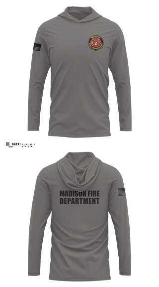 Long Sleeve hooded sunshirt, Madison Fire Department, Fire Department, Teamtime, Team time, sublimation, custom sports apparel, team uniforms, spirit wear, spiritwear, sports uniforms, custom shirts, team store, custom team store, fundraiser sports, apparel fundraiser