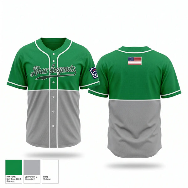 Full Button Baseball Jersey, Knox Legends, Baseball, Teamtime, Team time, sublimation, custom sports apparel, team uniforms, spirit wear, spiritwear, sports uniforms, custom shirts, team store, custom team store, fundraiser sports, apparel fundraiser