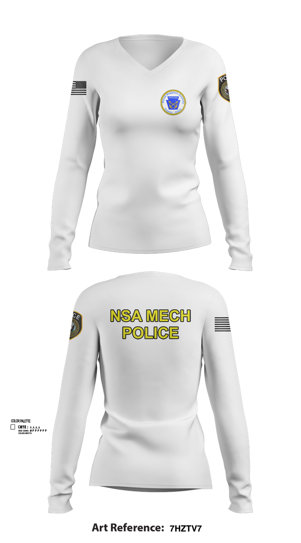 Womens Long Sleeve Vneck Shirt, NSA Mechanicsburg, , Teamtime, Team time, sublimation, custom sports apparel, team uniforms, spirit wear, spiritwear, sports uniforms, custom shirts, team store, custom team store, fundraiser sports, apparel fundraiser