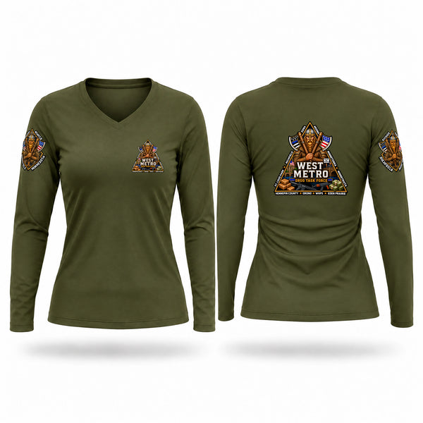 Womens Long Sleeve Vneck Shirt, West Metro Drug Task Force, Police, Teamtime, Team time, sublimation, custom sports apparel, team uniforms, spirit wear, spiritwear, sports uniforms, custom shirts, team store, custom team store, fundraiser sports, apparel fundraiser