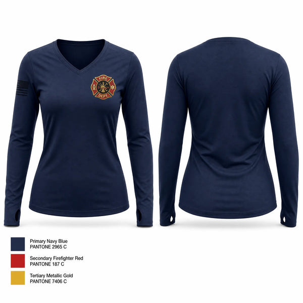 Womens Long Sleeve Vneck Shirt, Sheffield Village, Fire Department, Teamtime, Team time, sublimation, custom sports apparel, team uniforms, spirit wear, spiritwear, sports uniforms, custom shirts, team store, custom team store, fundraiser sports, apparel fundraiser
