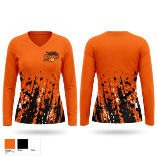 Womens Long Sleeve Vneck Shirt, Bombers, Softball, Teamtime, Team time, sublimation, custom sports apparel, team uniforms, spirit wear, spiritwear, sports uniforms, custom shirts, team store, custom team store, fundraiser sports, apparel fundraiser