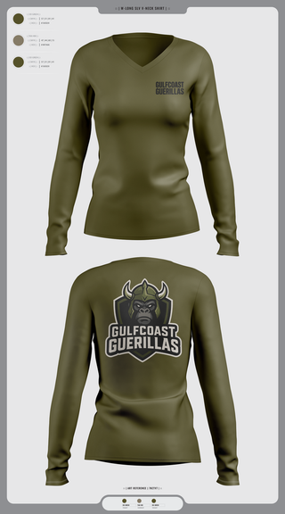 Womens Long Sleeve Vneck Shirt, Gulfcoast Guerillas, , Teamtime, Team time, sublimation, custom sports apparel, team uniforms, spirit wear, spiritwear, sports uniforms, custom shirts, team store, custom team store, fundraiser sports, apparel fundraiser