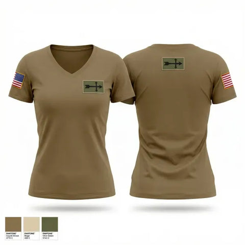 Womens Short Sleeve Vneck Shirt, 120th FA, National Guard, Teamtime, Team time, sublimation, custom sports apparel, team uniforms, spirit wear, spiritwear, sports uniforms, custom shirts, team store, custom team store, fundraiser sports, apparel fundraiser