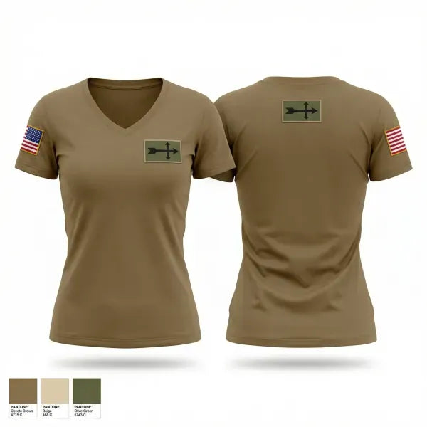 Womens Short Sleeve Vneck Shirt, 120th FA, National Guard, Teamtime, Team time, sublimation, custom sports apparel, team uniforms, spirit wear, spiritwear, sports uniforms, custom shirts, team store, custom team store, fundraiser sports, apparel fundraiser