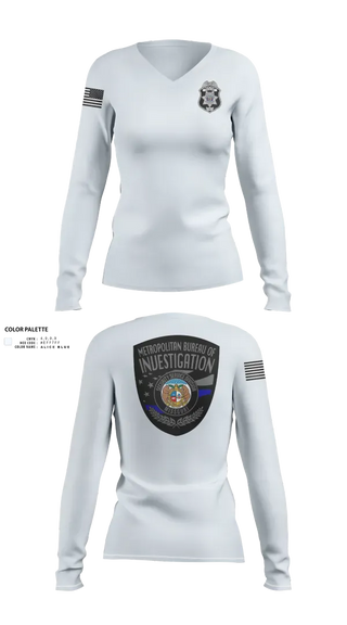 Womens Long Sleeve Vneck Shirt, Metropolitan Bureau Of Investigation, Police, Teamtime, Team time, sublimation, custom sports apparel, team uniforms, spirit wear, spiritwear, sports uniforms, custom shirts, team store, custom team store, fundraiser sports, apparel fundraiser