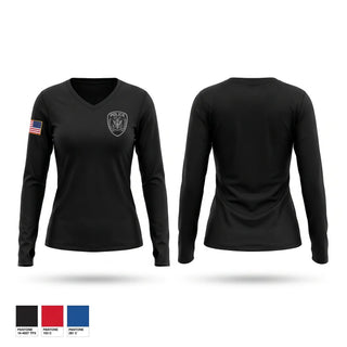 Womens Long Sleeve Vneck Shirt, Jamestown Police Department, Police, Teamtime, Team time, sublimation, custom sports apparel, team uniforms, spirit wear, spiritwear, sports uniforms, custom shirts, team store, custom team store, fundraiser sports, apparel fundraiser