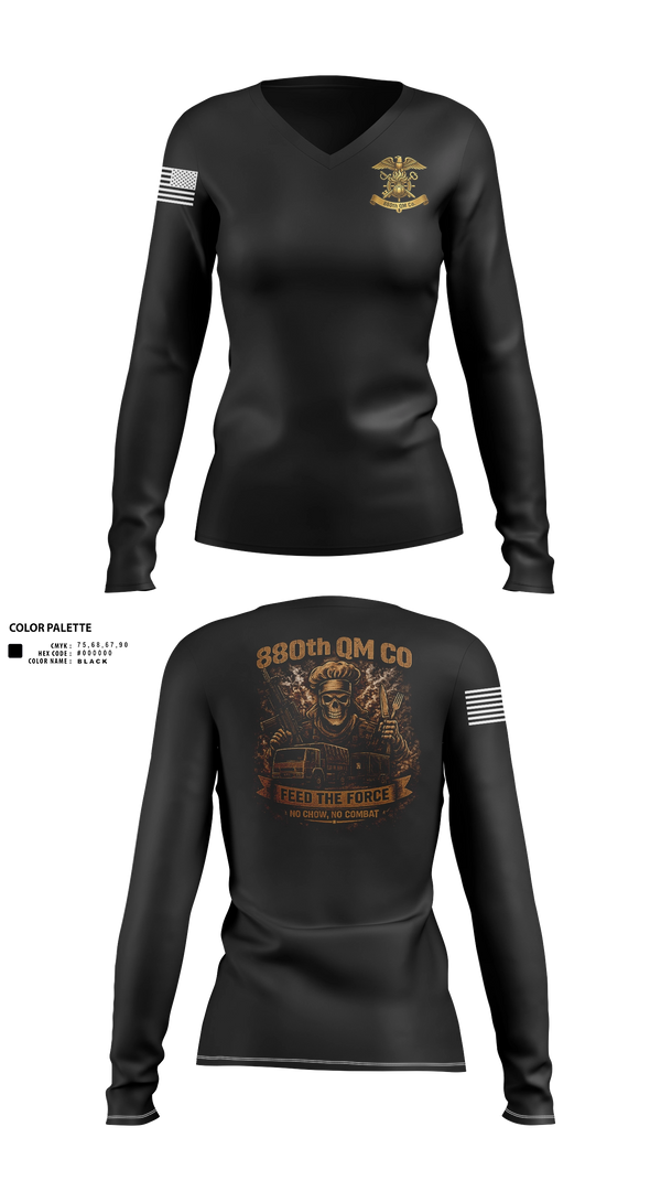 Womens Long Sleeve Vneck Shirt, 880th QM CO, Army, Teamtime, Team time, sublimation, custom sports apparel, team uniforms, spirit wear, spiritwear, sports uniforms, custom shirts, team store, custom team store, fundraiser sports, apparel fundraiser