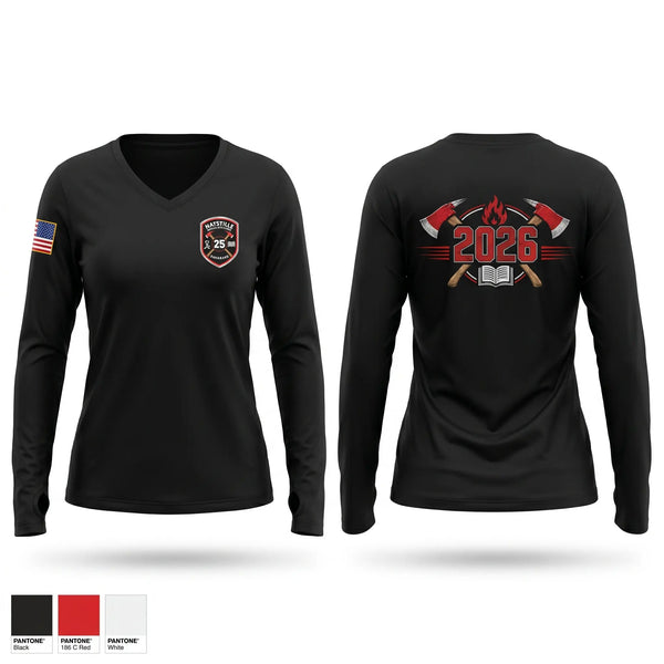 Womens Long Sleeve Vneck Shirt, Maysville Fire Department, Fire Department, Teamtime, Team time, sublimation, custom sports apparel, team uniforms, spirit wear, spiritwear, sports uniforms, custom shirts, team store, custom team store, fundraiser sports, apparel fundraiser
