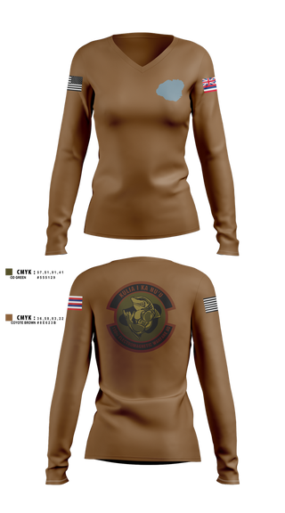 Womens Long Sleeve Vneck Shirt, 150th Electromagnetic Warfare Squadron, , Teamtime, Team time, sublimation, custom sports apparel, team uniforms, spirit wear, spiritwear, sports uniforms, custom shirts, team store, custom team store, fundraiser sports, apparel fundraiser