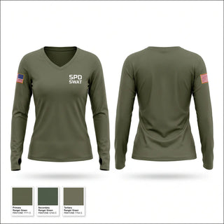 Womens Long Sleeve Vneck Shirt, SPD SWAT, Fire Department, Teamtime, Team time, sublimation, custom sports apparel, team uniforms, spirit wear, spiritwear, sports uniforms, custom shirts, team store, custom team store, fundraiser sports, apparel fundraiser