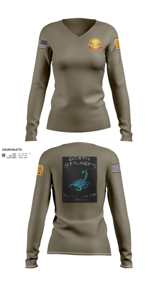 Womens Long Sleeve Vneck Shirt, 5-4 ADA A BTRY 3rd PLT, , Teamtime, Team time, sublimation, custom sports apparel, team uniforms, spirit wear, spiritwear, sports uniforms, custom shirts, team store, custom team store, fundraiser sports, apparel fundraiser