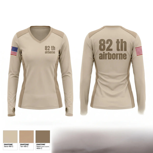 Womens Long Sleeve Vneck Shirt, 82 th airborne, Army, Teamtime, Team time, sublimation, custom sports apparel, team uniforms, spirit wear, spiritwear, sports uniforms, custom shirts, team store, custom team store, fundraiser sports, apparel fundraiser