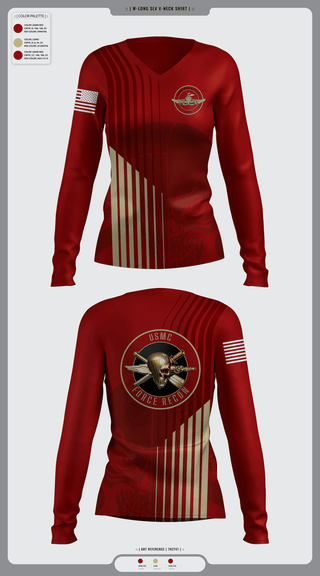 Women's Long Sleeve Vneck Shirt, 2nd Force Reconnaissance, Marines, Teamtime, Team time, sublimation, custom sports apparel, team uniforms, spirit wear, spiritwear, sports uniforms, custom shirts, team store, custom team store, fundraiser sports, apparel fundraiser