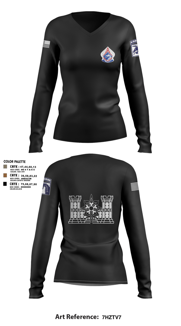 Women's Long Sleeve Vneck Shirt, XVIII ABN G2, Army, Teamtime, Team time, sublimation, custom sports apparel, team uniforms, spirit wear, spiritwear, sports uniforms, custom shirts, team store, custom team store, fundraiser sports, apparel fundraiser