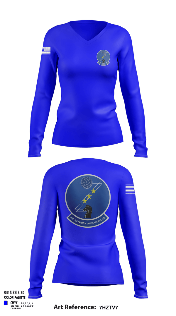 Women's Long Sleeve Vneck Shirt, 83 NOS, Air Force, Teamtime, Team time, sublimation, custom sports apparel, team uniforms, spirit wear, spiritwear, sports uniforms, custom shirts, team store, custom team store, fundraiser sports, apparel fundraiser