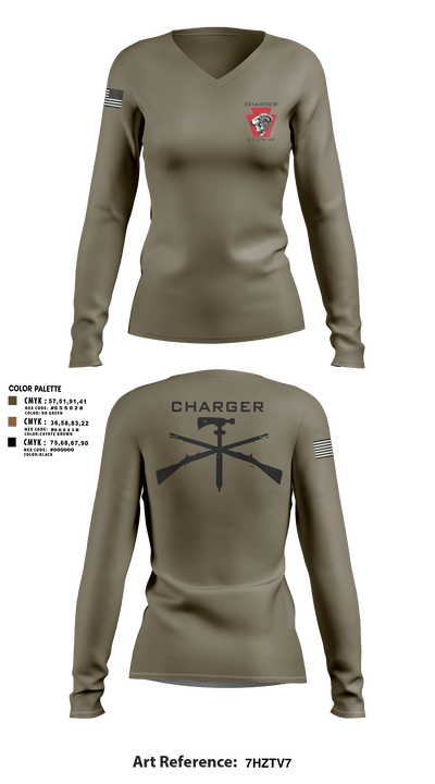 Charger Co. / 2-112th Infantry Battalion 37738588 Women's Long Sleeve V-neck Shirt - 2
