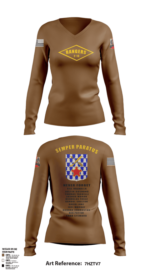 Womens Long Sleeve Vneck Shirt, 2-16 rangers, Army, Teamtime, Team time, sublimation, custom sports apparel, team uniforms, spirit wear, spiritwear, sports uniforms, custom shirts, team store, custom team store, fundraiser sports, apparel fundraiser