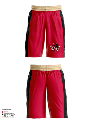 Womens Basketball Shorts, Red Springs Red Devils, Women's Basketball, Teamtime, Team time, sublimation, custom sports apparel, team uniforms, spirit wear, spiritwear, sports uniforms, custom shirts, team store, custom team store, fundraiser sports, apparel fundraiser